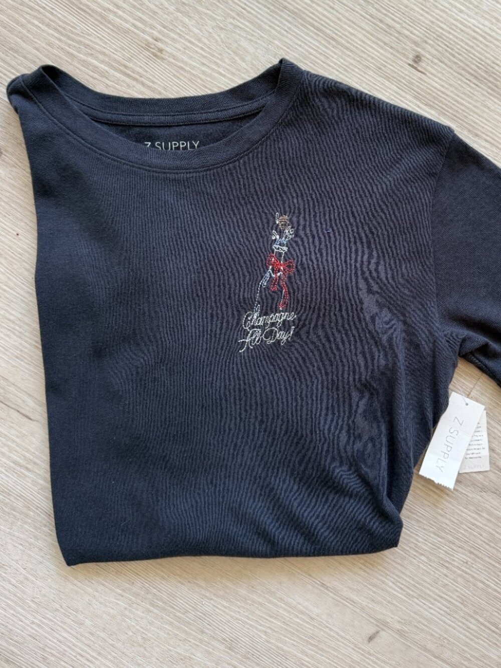 Champagne All Day T-Shirt Black Wash Graphic Tee Oversized Small